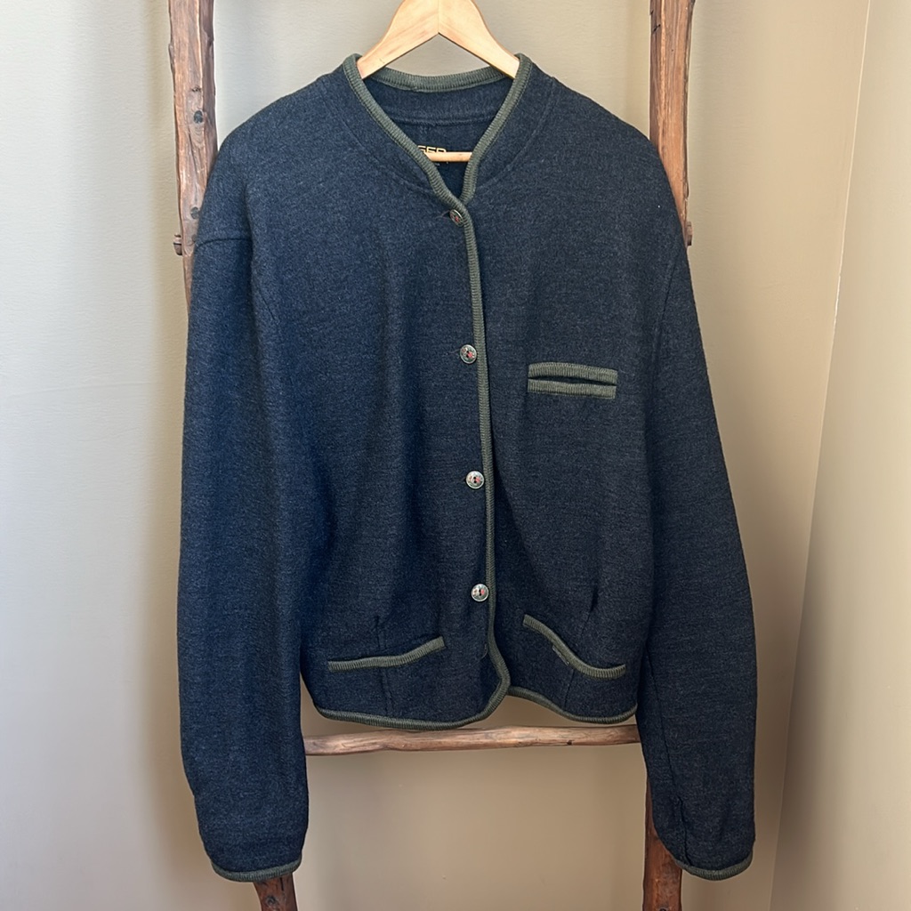 Geiger Vintage Made In Austria Wool Cropped Charcoal Jacket Size 42